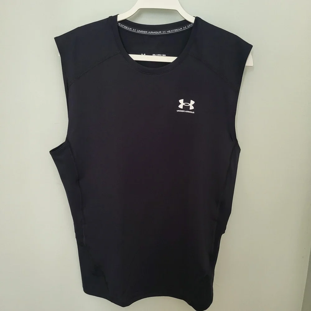 Under Armour Men 2XL Compression Sleeveless Heatgear Black Shirt 1361522 Stretch